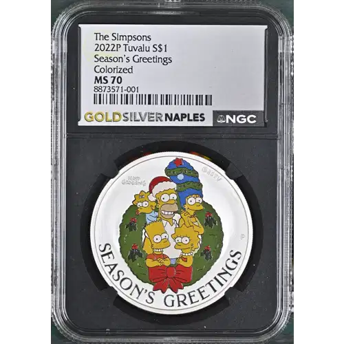 2022 P - 1oz The Simpsons Season's Greetings Silver - Tuvalu $1 - NGC MS-70 (D-7) (2)