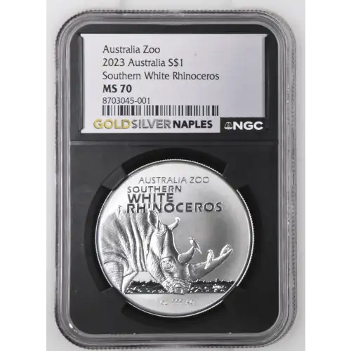 2023 1oz Australia S$1 Southern White Rhinoceros MS70