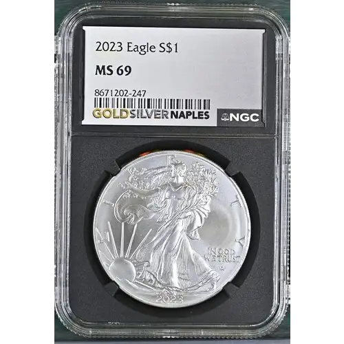 2023 - 1oz Silver Eagle S$1 NGC MS69 (D10-B11)