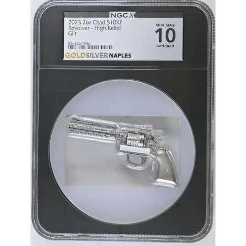 2023 2oz Chad S10KF Revolver - High Relief Gilt Mint State 10 Antiqued (OB-202)