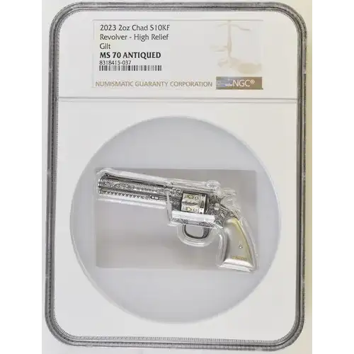 2023 2oz Chad S10KF Revolver - High Relief Gilt MS70 (OB-202)