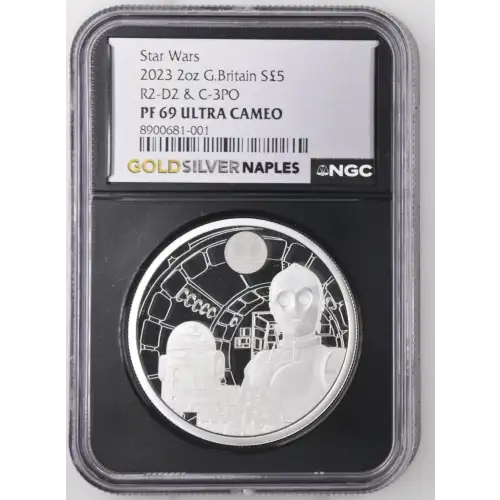 2023 - 2oz Star Wars R2D2 & C3PO Silver - G. Britain S5PNDS - PF69 UC (S12B-B12)