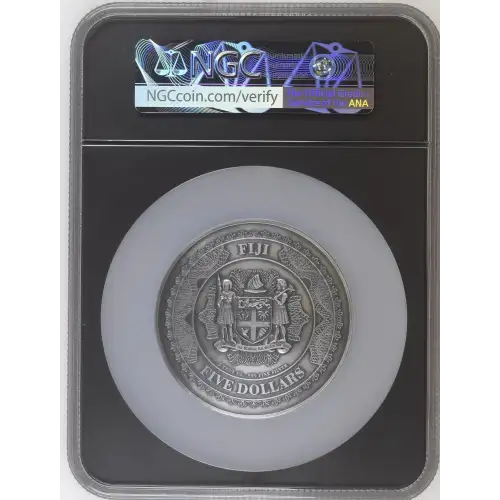 2023 5oz Fiji S$5 Black Eagle First Day of Issue MS70 ANTIQUED (D-7)
