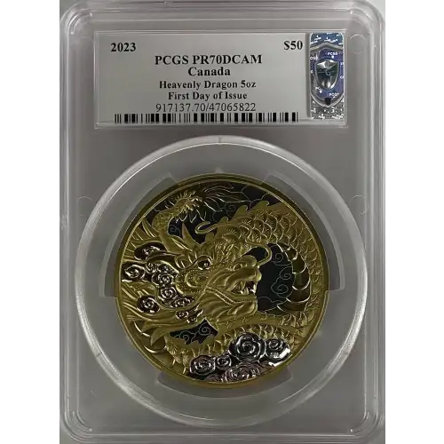 2023 - 5oz Heavenly Dragon Silver Coin - Canada S$50 - PCGS PR70DCAM FDOI (D-7)