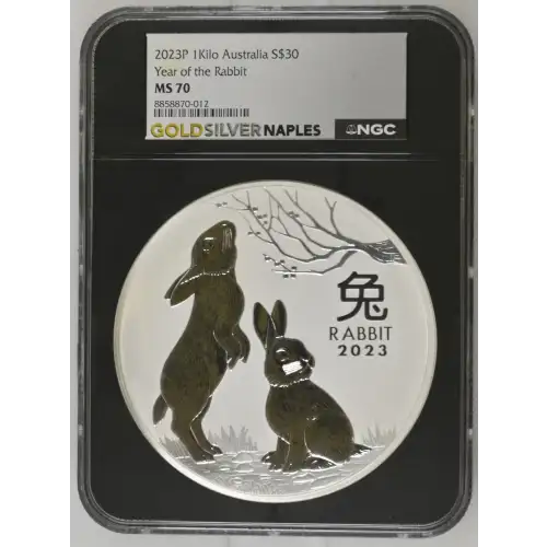 2023P - 1Kilo Silver Year of the Rabbit Coin - Australia S$30 - NGC MS70