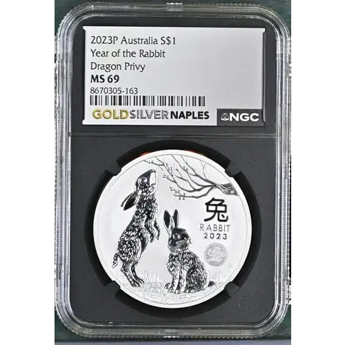 2023P - 1oz Year of the Rabbit Dragon Privy - Australia S$1 - NGC MS69 (D12-B12)