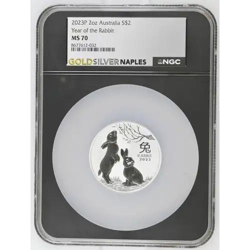 2023P 2oz S$2 Australia Year of the Rabbit MS70 (OB-88)
