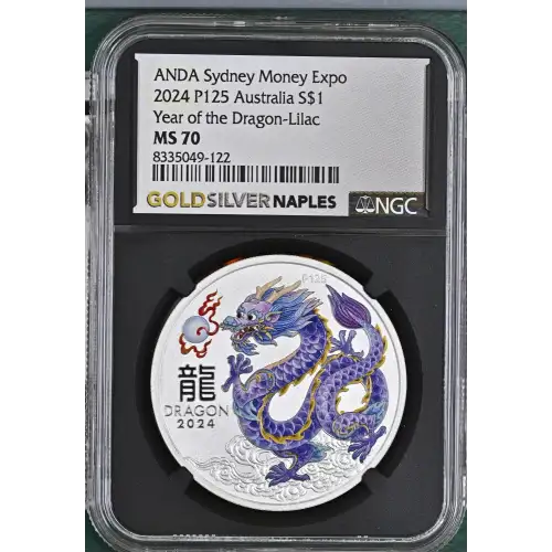 2024 1oz P125 Australia S$1 Year of the Dragon Dragon Lilac MS70 (S13A-B1)