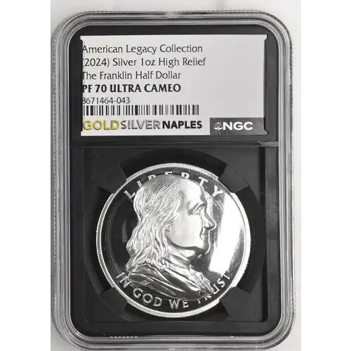 2024 - 1oz Silver Franklin Half Dollar Round - NGC PF70 High Relief (S12B-B12)