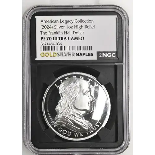 2024 - 1oz Silver Franklin Half Dollar Round - NGC PF70 High Relief (S12B-B12)