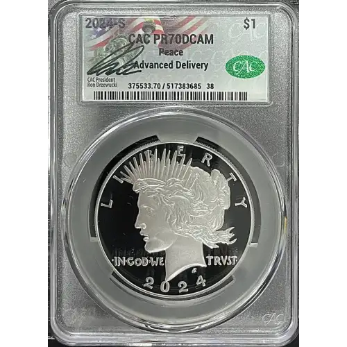 2024(S) - 0.858oz Silver Peace Dollar - Advanced Delivery - CAC PR70DCAM (D-7)