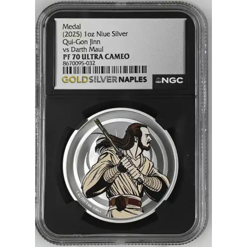 2025 - 1oz Qui-Gon Jinn vs Darth Maul Silver Medal - Niue - NGC PF70 (D11-B9)