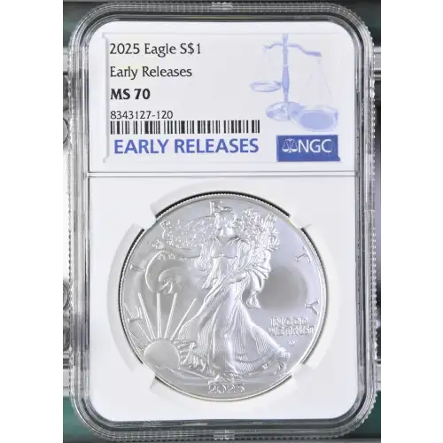 2025 - 1oz Silver Eagle EARLY RELEASES - S$1 NGC MS70 (D10-B34)
