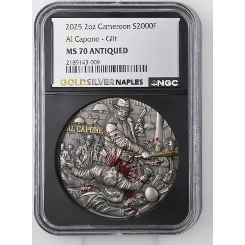 2025 2oz Cameroon S2000F Al Capone - Gilt MS70 ANTIQUED (D-8)