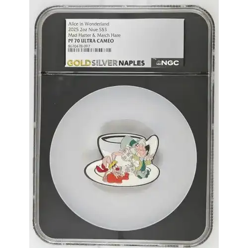 2025 2oz Niue Mad Hatter & March Hare S$3 PF 70 ULTRA CAMEO