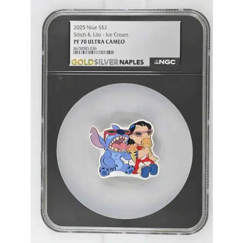 2025 2oz Niue S$2 Stitch and Lilo - Ice Cream PF70 (OB-5)