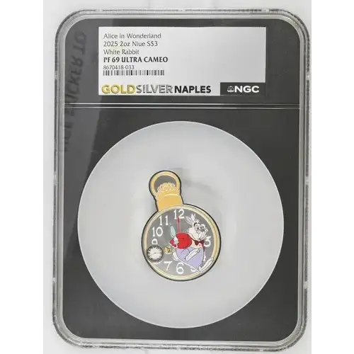 2025 2oz Niue S$3 Alice in Wonderland White Rabbit PF69 (D-3)