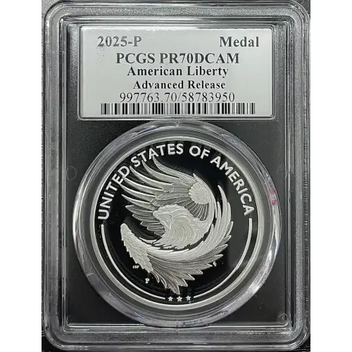 2025(P) - 1oz American Liberty Silver Medal - AR PCGS PR70DCAM (S19A-B30)