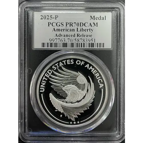 2025(P) - 1oz American Liberty Silver Medal - AR PCGS PR70DCAM (S19A-B30)