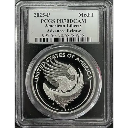 2025(P) - 1oz American Liberty Silver Medal - AR PCGS PR70DCAM (S19A-B30)