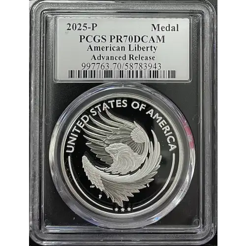 2025(P) - 1oz American Liberty Silver Medal - AR PCGS PR70DCAM (S19A-B30)