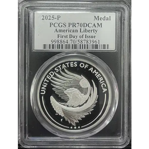 2025(P) - 1oz American Liberty Silver Medal - FDOI PCGS PR70DCAM (S19A-B30)