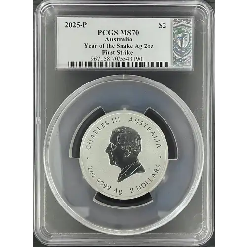 2025(P) PCGS MS70 S$2 Australia Year of the Snake 2oz Silver First Strike (D-8) (2)