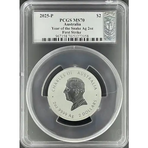 2025(P) PCGS MS70 S$2 Australia Year of the Snake 2oz Silver First Strike (D-8) (2)