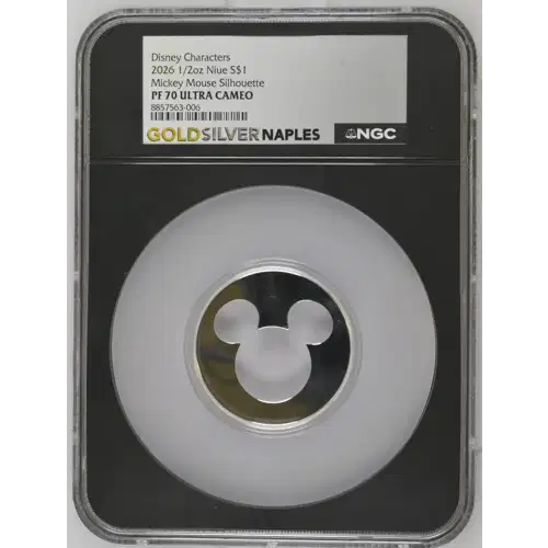 2026 -  0.5oz Mickey Mouse Silhouette Silver Coin - Niue $1 - NGC PF-70 (D-3) 2325