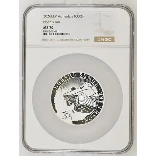 2026LEV Armenia Noah's Ark 5oz Silver MS69 NGC