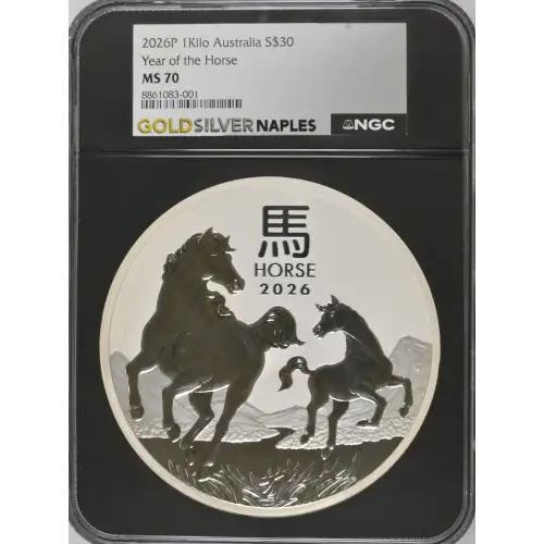 2026P - 1Kilo Year of the Horse Silver Coin - Australia S$30 - NGC MS70 (D-7)