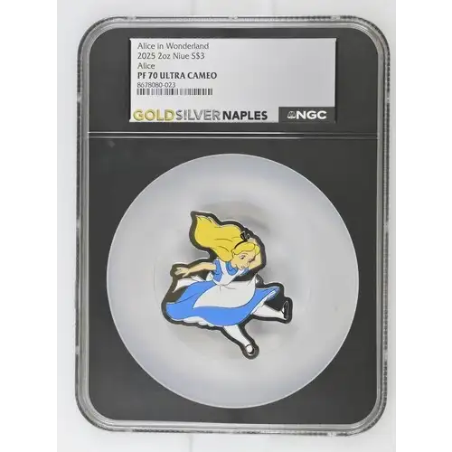 Alice in Wonderland 2025 2oz Niue S$3 Alice PF70 (OB-157)