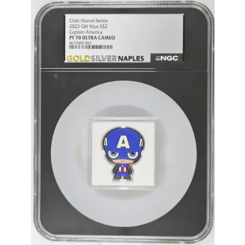 Chibi Marvel Series 2023 Gilt Niue S$2 Captain America PF70 (OB-63) (2)