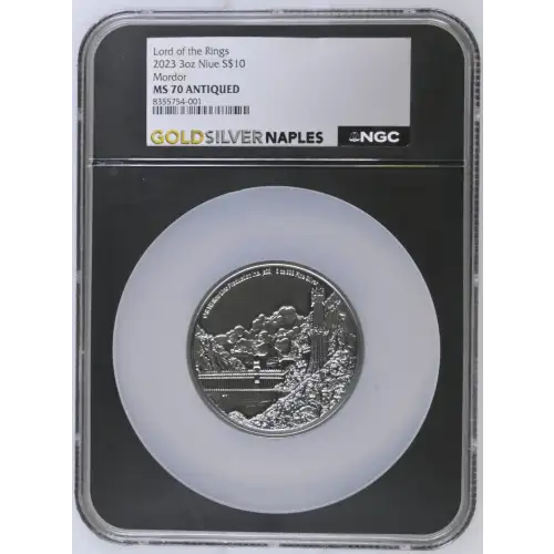 Lord of the Rings 2023 3oz Niue S$10 Mordor MS70 ANTIQUED (D-7)