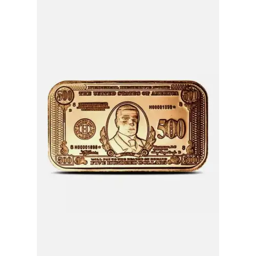 Lot of 100x 1 oz Copper Bar $500 Banknote (2)