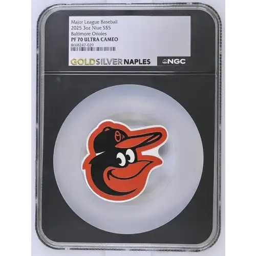 Major League Baseball 2025 3oz Niue S$5 Baltimore Orioles PF70 (D-3)