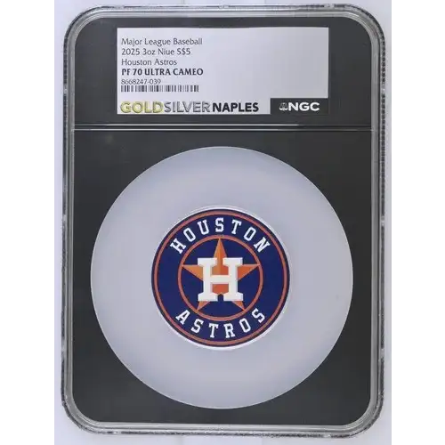 Major League Baseball 2025 3oz Niue S$5 Houston Astros PF70 (D-3)