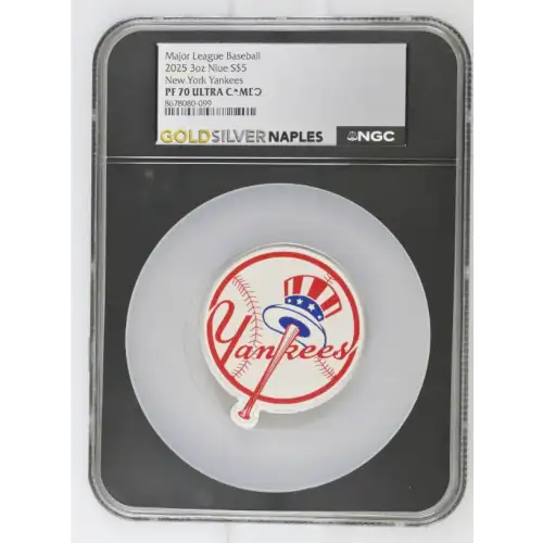 Major League Baseball 2025 3oz Niue S$5 New York Yankees PF70 Ultra Cameo (OB-182)