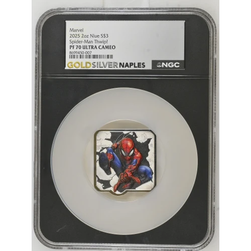 Marvel 2025 2oz Niue S$3 Spider-Man Thwip! PF70 UC (D-3) (2)