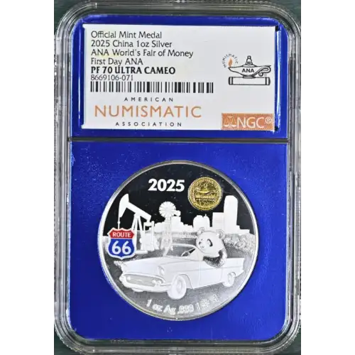 Official Mint Medal 2025 China 1 oz Silver ANA World's Fair of Money First Day ANA PF 70 Ultra Cameo (S19A-B18)