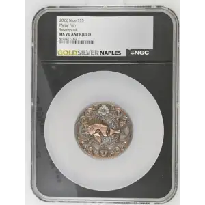 2022 2oz Niue S$5 Metal Fish Steampunk MS70 ANTIQUED (D-3)