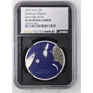 2022 1oz Palau S$5 American Alligator Ultra High Relief PF70 UC (D-8)