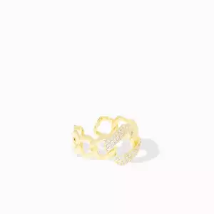 Gold-Adjustable curb chain ring w/pave accent - Maryln Schiff 