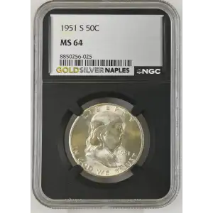1951(S) - 0.3575oz Silver Franklin Half Dollar - NGC MS64 (S13B-B1)  (2)