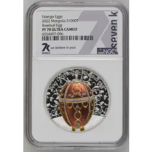 2022 - 2oz Silver Faberge Rosebud Egg - Mongolia S1000T - NGC PF70 UC (S12B-B16)