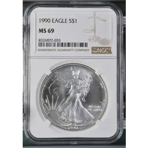 1990 - 1oz Silver Eagle S$1 NGC MS69 (S19A-B3)