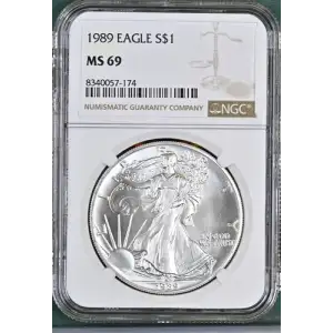 1989- 1oz Silver Eagle S$1 NGC MS 69 (D10-B8)