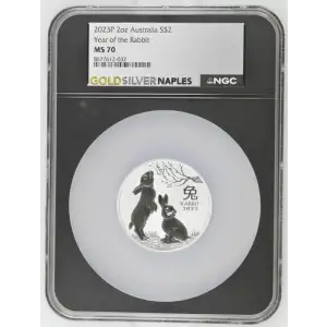 2023P 2oz S$2 Australia Year of the Rabbit MS70 (OB-88)