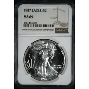 1987 - 1oz Silver Eagle S$1 NGC MS69 (D10-B10)