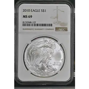 2010 - 1oz Silver Eagle S$1 NGC MS69 (D11-B1)